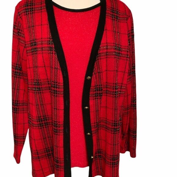 Cathy Daniels red and black plaid with metallic threads with shell attached Lg - Picture 4 of 7